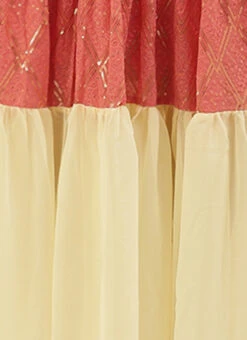 Peach N White Embroidered Tiered Maxi Dress Festive Wear -C Bazaar Shop Peach N White Embroidered Tiered Maxi Dress DRBS02206302 rrc4