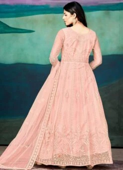 Peach Net Embroidered Anarkali Suit Party Wear -C Bazaar Shop Peach Net Embroidered Anarkali Suit SLSACW2495 b