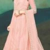 Peach Net Embroidered Anarkali Suit Party Wear