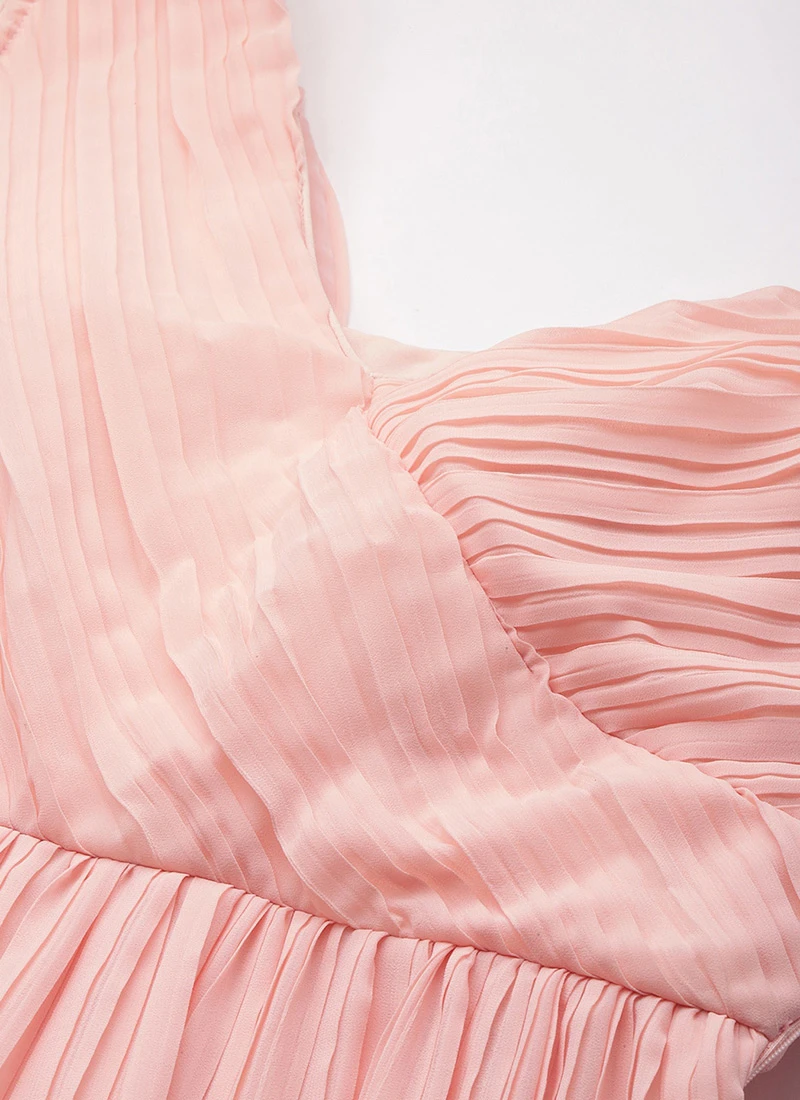 Peach Pleated Georgette Gown N Embroidered Jacket Party Wear 5 Peach Pleated Georgette Gown N Embroidered Jacket Party Wear - Image 5