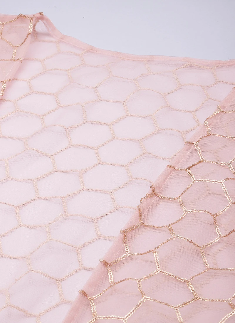 Peach Pleated Georgette Gown N Embroidered Jacket Party Wear 6 Peach Pleated Georgette Gown N Embroidered Jacket Party Wear - Image 6