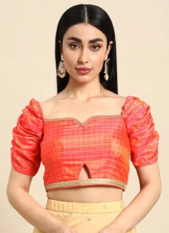 Peach Polyester Blouse Festive Wear -C Bazaar Shop Peach Polyester Blouse BLBS02301961 u
