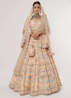 Peach Raw Silk Embroidery Lehenga Choli With Dupatta Wedding Wear -C Bazaar Shop Peach Raw Silk Embroidery Lehenga Choli With Dupatta GHMCAA006 u