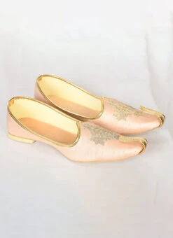 Peach Raw Silk Hand Work Mojri