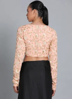 Peach Viscous Embroidered Blouse Festive Wear -C Bazaar Shop Peach Viscous Embroidered Blouse BLBS02209583 b