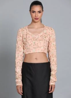 Peach Viscous Embroidered Blouse Festive Wear -C Bazaar Shop Peach Viscous Embroidered Blouse BLBS02209583 u