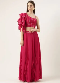 Skirt From Pink Art Silk Foil Printed Skirt Set After Six Wear -C Bazaar Shop Pink Art Silk Foil Printed Skirt Set IWBS02302304 u