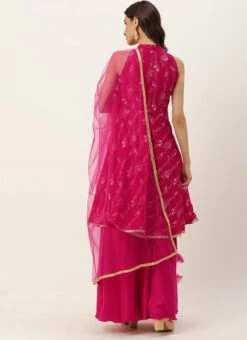Dupatta From Pink Art Silk Halter Neck Sharara Suit After Six Wear -C Bazaar Shop Pink Art Silk Halter Neck Sharara Suit SLBS02305248 b 1