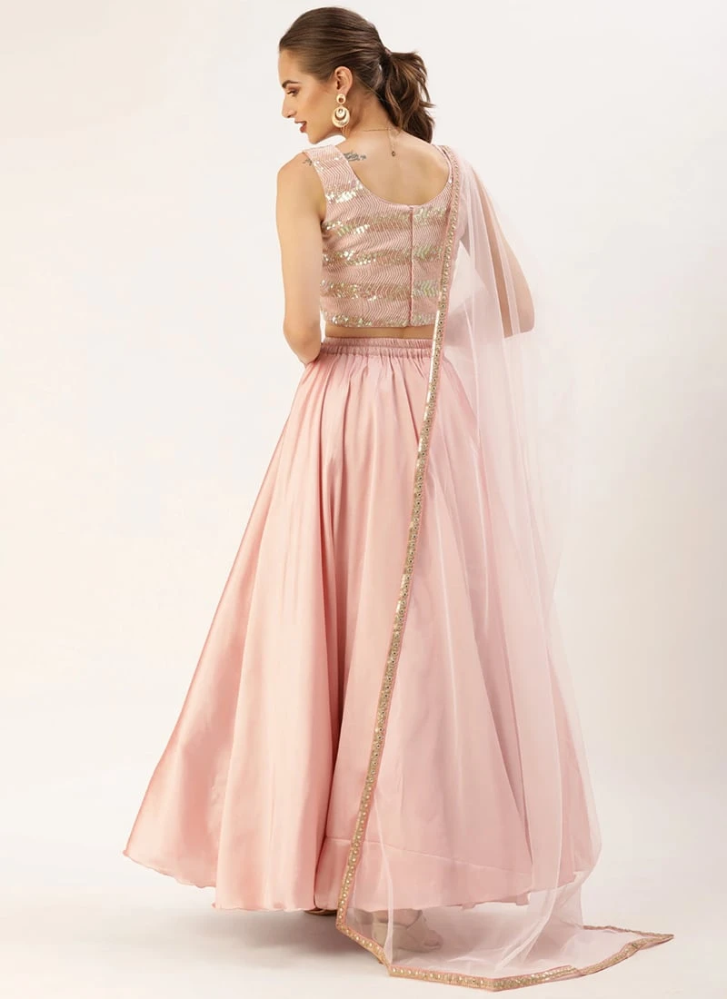 Pink Art Silk N White Net Embroidered Lehenga Festive Wear 4 Pink Art Silk N White Net Embroidered Lehenga Festive Wear - Image 4