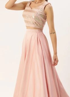 Pink Art Silk N White Net Embroidered Lehenga Festive Wear