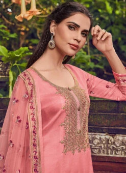 Pink Banarasi Art Silk Embroidered Anarkali Suit Party Wear -C Bazaar Shop Pink Banarasi Art Silk Embroidered Anarkali Suit SLSAK2595101 b