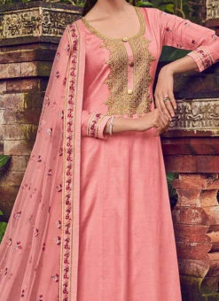 Pink Banarasi Art Silk Embroidered Anarkali Suit Party Wear