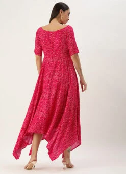 Pink Bandhani Printed Rayon Dress Festive Wear -C Bazaar Shop Pink Bandhani Printed Rayon Dress DRBS02302261 b