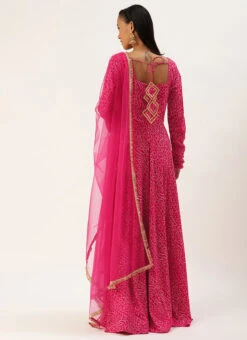 Dupatta From Pink Bandhani Printed Rayon Gown With Dupatta Set After Six Wear -C Bazaar Shop Pink Bandhani Printed Rayon Gown With Dupatta Set IWBS02302293 b