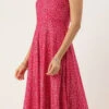 Pink Bandhani Printed Rayon Strap Neck Dress Festive Wear