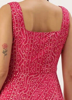 Pink Bandhani Printed Rayon Strap Neck Dress Festive Wear -C Bazaar Shop Pink Bandhani Printed Rayon Strap Neck Dress DRBS02303755 rrc2