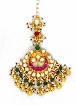 Pink Brass Kundan Tikka Party Wear -C Bazaar Shop Pink Brass Kundan Tikka HEJDDRJ95013H b