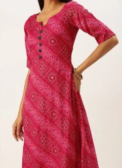 Pink Chanderi Art Silk A Line Kurta Set Festive Wear