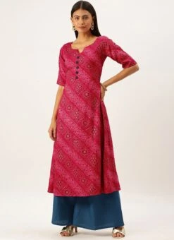 Pink Chanderi Art Silk A Line Kurta Set Festive Wear 10 Pink Chanderi Art Silk A Line Kurta Set Festive Wear -C Bazaar Shop Pink Chanderi Art Silk A Line Kurta Set KSBS02202372 u