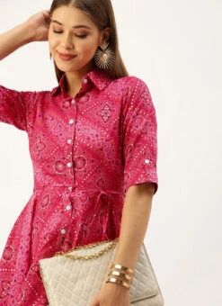 Pink Chanderi Art Silk Handkerchief Style Dress Festive Wear After Six Wear -C Bazaar Shop Pink Chanderi Art Silk Handkerchief Style Dress DRBS02203500 rrc1