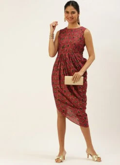 Pink Chanderi Art Silk Maxi Dress Festive Wear -C Bazaar Shop Pink Chanderi Art Silk Maxi Dress DRBS02207321 u