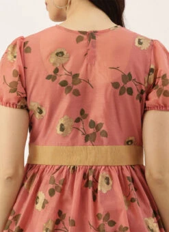 Pink Chanderi Silk Puff Sleeve Dress Festive Wear 13 Pink Chanderi Silk Puff Sleeve Dress Festive Wear -C Bazaar Shop Pink Chanderi Silk Puff Sleeve Dress DRBS02012714 rrc2