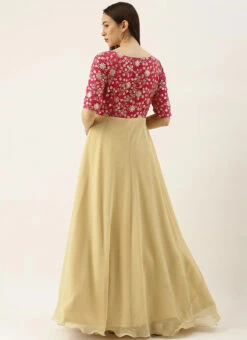 Pink Chinon Embroidered N Beige Gown Festive Wear -C Bazaar Shop Pink Chinon Embroidered N Beige Gown IWBS02104289 b