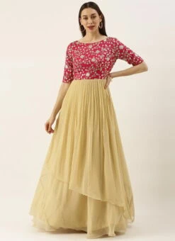 Pink Chinon Embroidered N Beige Gown Festive Wear -C Bazaar Shop Pink Chinon Embroidered N Beige Gown IWBS02104289 u