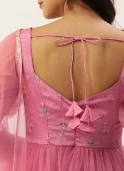 Dupatta From Pink Chinon Embroidered N Net Anarkali Suit After Six Wear -C Bazaar Shop Pink Chinon Embroidered N Net Anarkali Suit SLBS02304048 rrc3