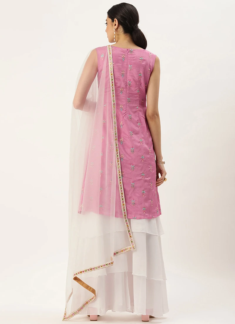Top From Pink Chinon Embroidered N White Sharara Suit After Six Wear 4 Top From Pink Chinon Embroidered N White Sharara Suit After Six Wear - Image 4