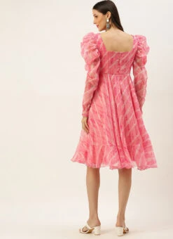 Pink Digital Printed Organza Dress After Six Wear -C Bazaar Shop Pink Digital Printed Organza Dress DRBS02205867 b