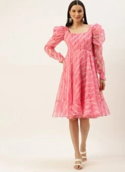 Pink Digital Printed Organza Dress After Six Wear -C Bazaar Shop Pink Digital Printed Organza Dress DRBS02205867 u