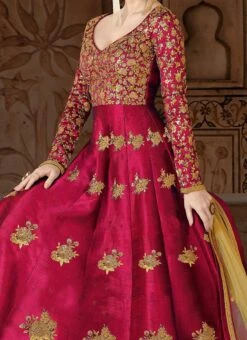 Pink Embroidered Art Silk Anarkali Suit Party Wear