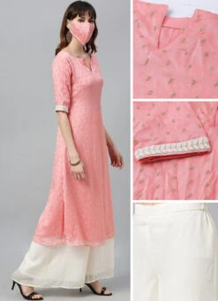 Pink Embroidered Calf Length Kurta Set After Six Wear -C Bazaar Shop Pink Embroidered Calf Length Kurta Set KSBS02007262 gl