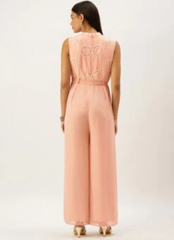Pink Embroidered Collar Neck Jumpsuit Festive Wear -C Bazaar Shop Pink Embroidered Collar Neck Jumpsuit DRBS02201256 b