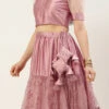 Pink Embroidered Gathered Net Lehenga Set Festive Wear