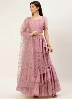 Pink Embroidered Gathered Net Lehenga Set Festive Wear 10 Pink Embroidered Gathered Net Lehenga Set Festive Wear -C Bazaar Shop Pink Embroidered Gathered Net Lehenga Set GHBS02302202 u