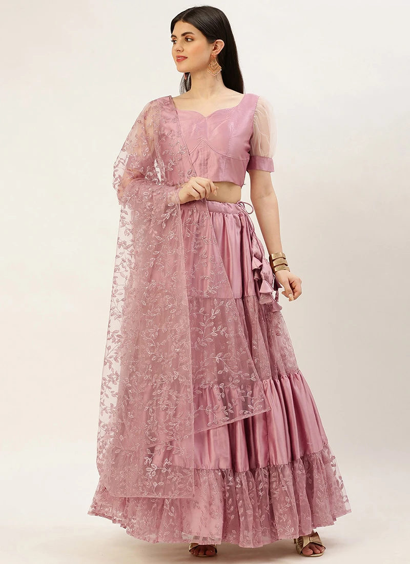Pink Embroidered Gathered Net Lehenga Set Festive Wear 3 Pink Embroidered Gathered Net Lehenga Set Festive Wear - Image 3