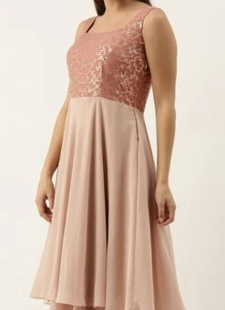 Pink Embroidered Georgette Layered Gown Festive Wear