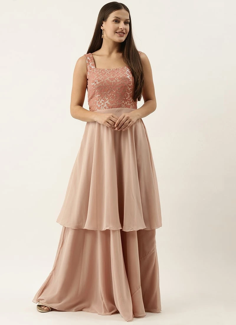 Pink Embroidered Georgette Layered Gown Festive Wear 3 Pink Embroidered Georgette Layered Gown Festive Wear - Image 3