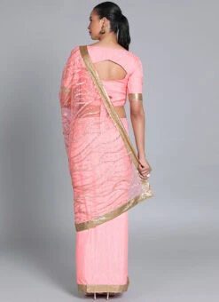 Pink Embroidered Half N Half Saree Festive Wear -C Bazaar Shop Pink Embroidered Half N Half Saree SABS01912868 b