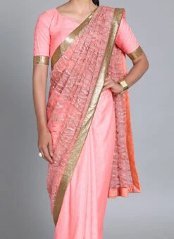 Pink Embroidered Half N Half Saree Festive Wear