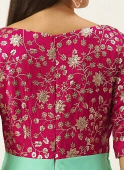 Pink Embroidered N Turquoise Overlapping Style Gown Festive Wear -C Bazaar Shop Pink Embroidered N Turquoise Overlapping Style Gown IWBS02201249 rrc2