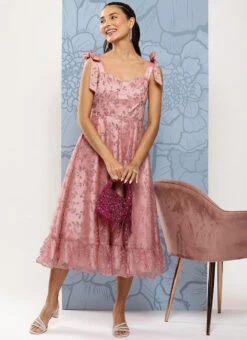 Pink Embroidered Net Corset Style Dress Party Wear -C Bazaar Shop Pink Embroidered Net Corset Style Dress DRBS02301106 u