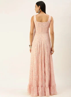 Pink Embroidered Pentagon Neck Style Gown Party Wear 11 Pink Embroidered Pentagon Neck Style Gown Party Wear -C Bazaar Shop Pink Embroidered Pentagon Neck Style Gown IWBS02111135 b