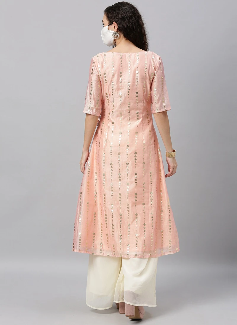 Pink Foil Calf Length Kurta Set After Six Wear 4 Pink Foil Calf Length Kurta Set After Six Wear - Image 4