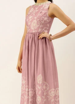 Pink Foil Print Chinnon N Beige Satin Kurta Sets After Six Wear