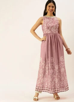 Pink Foil Print Chinnon N Beige Satin Kurta Sets After Six Wear -C Bazaar Shop Pink Foil Print Chinnon N Beige Satin Kurta Sets KSBS02203483 u