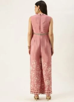 Pink Foil Print Chinon Jumpsuit Party Wear -C Bazaar Shop Pink Foil Print Chinon Jumpsuit DRBS02201207 b