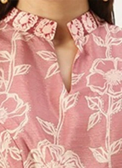 Pink Foil Print Chinon Jumpsuit Party Wear -C Bazaar Shop Pink Foil Print Chinon Jumpsuit DRBS02201207 rrc3